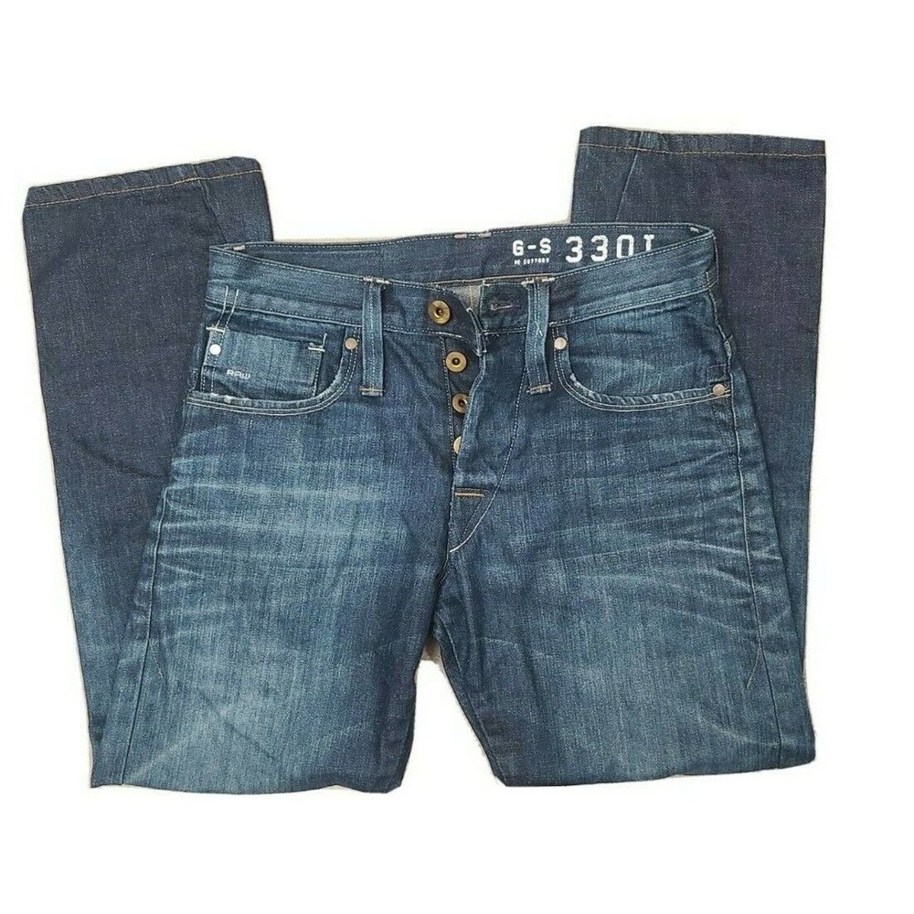 G Star Mens 3301 Original Raw Button Fly Regular Fit Straight Leg Jeans Size 30